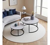 Yeutre Lot de 2 Table Basse Gigogne Ronde, Table Basse Salon Moderne, Table d'appoint avec Cadre en Métal, 80 x 80 cm et 60 x 60 cm (Blanc et Noir B)