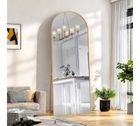 Yeutre Miroir sur Pied 162 x 53 cm Miroirs Pleine Longueur Arqué avec Cadre en Métal Miroir Intégral Miroirs incliné ou Suspendu pour Salon, Chambre, Entrée (Doré, 162 x 53 cm)