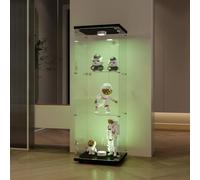 Yeutre Vitrine en Verre avec LED, Armoires vitrées de présentation avec 3 étagères en Verre, Vitrine pour Collection avec 1 Portes et Serrure pour Chambre, Salon (Noir + LED, 36 x 42 x 125 cm)