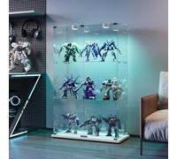 Yeutre Vitrine en Verre avec LED pour Collection, Moderne Armoire Vitrée Collection Blanc avec 3 Étagères et 2 Portes à Serrure,Verre Trempé Vitrine Transparent pour Salon, Chambreet Salle à Manger