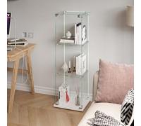 Yeutre Vitrine en Verre avec LED pour Collection, Moderne Armoire Vitrée Collection Blanc avec 3 Étagères et 1 Portes à Serrure,Verre Trempé Vitrine Transparent pour Salon, Chambreet Salle à Manger