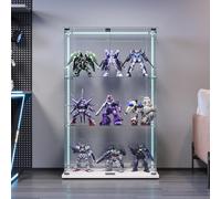 Yeutre Vitrine en Verre avec LED pour Collection, Moderne Armoire Vitrée Collection Blanc avec 3 Étagères et 2 Portes à Serrure,Verre Trempé Vitrine Transparent pour Salon, Chambreet Salle à Manger