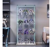 Yeutre Vitrine en Verre avec LED pour Collection, Moderne Armoire Vitrée Collection Blanc avec 4 Étagères et 2 Portes à Serrure,Verre Trempé Vitrine Transparent pour Salon, Chambreet Salle à Manger