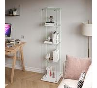 Yeutre Vitrine en Verre avec LED pour Collection, Moderne Armoire Vitrée Collection Blanc avec 4 Étagères et 2 Portes à Serrure,Verre Trempé Vitrine Transparent pour Salon, Chambreet Salle à Manger