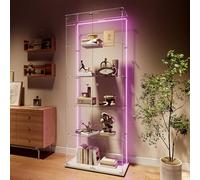 Yeutre Vitrine en Verre avec LED pour Collection, Moderne Armoire Vitrée Collection Blanc avec 5 Étagères et 2 Portes à Serrure,Verre Trempé Vitrine Transparent pour Salon, Chambreet Salle à Manger