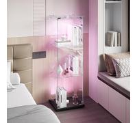 Yeutre Vitrine en Verre avec LED pour Collection, Moderne Armoire Vitrée Collection Noir avec 3 Étagères et 1 Portes à Serrure,Verre Trempé Vitrine Transparent pour Salon, Chambreet Salle à Manger