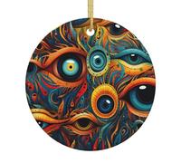 Yeux 2 Imprimés Arbre de Noël en Céramique Ornement pour Maison Boutique Bureau Vacances Décoration à Suspendre