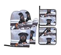 Yeux de Rottweiler avec Collier de Neige,Gants de Cuisine antidérapants et maniques (Lot de 4), résistants à la Chaleur.