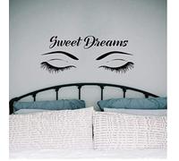 Yeux Fermés Autocollant Mural Citations Doux Rêves Décalcomanie Vinyle Chambre Applicable Adhésif Fille Chambre Sticker Mural Articles Ménagers Bricolage 42X87 Cm