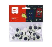 Yeux mobiles adhésifs phosphorescents - APLI KIDS - 19368 - 50 pièces - Tailles variées Ø8-20 mm - Brillent dans le noir