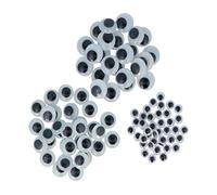 Yeux mobiles fluorescents auto-adhésifs 3 dimensions assorties 8 mm, 15 mm et 18 mm -100u.