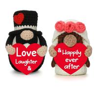 YEUYUQIU Cadeaux de mariage uniques pour couple - Nains de fiançailles au crochet faits à la main pour mariée, juste marié, amour rire et heureux pour toujours après