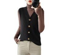 Yeuyyben Cardigan en cachemire pour femme - Gilet d'hiver sans manches - Pull pour femme, Noir , M