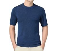 Yeuyyben Chemise à col rond pour homme - Couleur unie - Manches courtes - Pull d'été en laine tricotée - T-shirt moulant, 13, M
