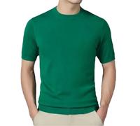 Yeuyyben Chemise à col rond pour homme - Couleur unie - Manches courtes - Pull d'été en laine tricotée - T-shirt moulant, EN8, M