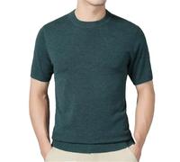 Yeuyyben Chemise à col rond pour homme - Couleur unie - Manches courtes - Pull d'été en laine tricotée - T-shirt moulant, Gris En8, M