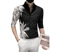 Yeuyyben Mode Revers Bouton Imprimé Chemise Hommes Printemps Surdimensionné Décontracté Hauts Chemise Asymétrique