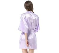 Yeuyyben Peignoir de mariée en satin pour demoiselle d'honneur, Lavender Team Bride, M