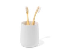 Yew Design Porte-Brosse à Dents et dentifrice Blanc Mat et gobelet pour Meuble-lavabo et plan de travail, Organiseur rond pour brosses à Dents électriques, fil Dentaire, Rasoirs, Coton, Bain de bouche