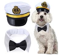 Yewong Costume de capitaine pour animal de compagnie - Chapeau de marin avec cravate et nœud papillon pour animal de compagnie - Accessoires de fête pour Halloween, cosplay, accessoires photo (nœud