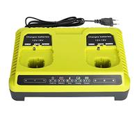 YEX-BUR Chargeur de Batterie 2 Ports P117 Dual Chemistry 18 V One+ pour Ryobi 6 A Chargeur Rapide P117 P118 Compatible avec Ryobi 18 V 14,4 V 12 V Lithium NiCd NiMh Batterie P100 P101 P102 P105 P107