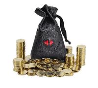 Yexati DND Fantasy Monedas 50 fichas de Tesoro de Metal Dorado antiguo Con Bolsa de Cuero - botín de juegos, accesorios y accesorios Para mazmorras y dragones, juego de mesa o cartas, LARP y Cosplay