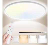 Yexati Lampe de salle de bain 24 W 3200 lm 30 cm à intensité variable avec télécommande 6500 K-3000 K, IP54 LED plafonnier ultra fin pour cuisine, toilettes, porche, chambre à coucher, buanderie