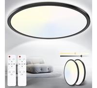 Yexati Lot de 2 plafonniers LED réglables 24 W 3 200 lm avec télécommande 3 000 K - 6 500 K, IP54 Ø29,5 cm Plafonniers ronds pour chambre, cuisine, salon, salle de bain, salle à manger, couloir