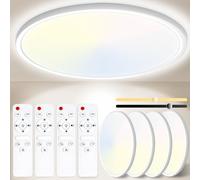 Yexati Lot de 4 plafonniers LED réglables 24 W 3 200 lm avec télécommande 3 000 K-6 500 K, IP54 Ø29,5 cm Plafonniers ronds pour chambre, cuisine, salon, salle de bain, salle à manger, couloir