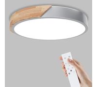 Yexati Plafonnier Bois,Plafond Dimmable 3000K-6000K,Plafonnier Led Télécommandé,32W Luminaire Moderne Pour Le Salon, La Chambre Et Le Couloir, 30CM，Gris