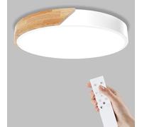 Yexati Plafonnier Bois,Plafond Dimmable 3000K-6000K,Plafonnier Led Télécommandé,32W Luminaire Moderne Pour Le Salon, La Chambre Et Le Couloir, 30CM,Blanc