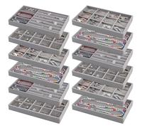YEXEXINM Lot de 12 petits plateaux à bijoux en velours de qualité supérieure, empilables - Pour colliers, boucles d'oreilles, bagues, bracelets, 21,6 x 12,7 x 2,5 cm, gris (multi-grilles)