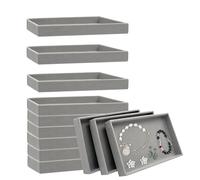 YEXEXINM Lot de 12 petits plateaux à bijoux en velours de qualité supérieure, empilables - Pour colliers, boucles d'oreilles, bagues, bracelets, 21,6 x 12,7 x 2,5 cm, gris (1 grille)