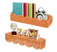YEXEXINM Lot de 2 étagères flottantes en rotin festonné de style bohème à suspendre au mur en plastique naturel tissé pour chambre à coucher, ferme, salle de classe, 40 x 11 cm
