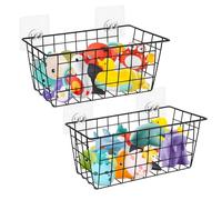 YEXEXINM Lot de 2 organisateurs de rangement en métal pour jouets de bain, panier de douche en maille suspendu avec crochets adhésifs pour baignoire, grand porte-jouets de bain pour ranger les jouets