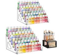 YEXEXINM Lot de 2 organiseurs de peinture acrylique avec porte-pinceaux, rack de rangement transparent à 7 niveaux pour peintures, support pour colorants d'artisanat, rack pour loisirs créatifs