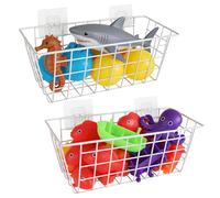 YEXEXINM Lot de 2 organiseurs de rangement en métal, panier de douche en maille à suspendre avec crochets adhésifs pour baignoire, grand support de jouets de bain pour ranger les jouets de bain, les
