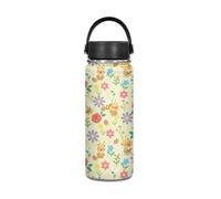 Yexignaon Bouteille d'eau en acier inoxydable de 500 ml avec poignée et couvercle pour enfants et filles - Motif floral Capybara Kawaii