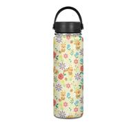 Yexignaon Bouteille d'eau en acier inoxydable de 550 ml avec poignée et couvercle pour enfants et filles Motif floral Capybara Kawaii