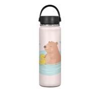 Yexignaon Bouteille d'eau en acier inoxydable de 550 ml Kawaii Capybara pour enfants pour l'école, gobelet de voyage anti-fuite avec poignée et couvercle pour filles