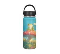 Yexignaon Bouteille d'eau en acier inoxydable motif grenouille champignon 500 ml Kawaii pour enfants pour l'école, gobelet de voyage anti-fuite avec poignée et couvercle pour filles