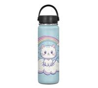 Yexignaon Bouteille d'eau en acier inoxydable pour enfants, motif chat kawaii pour boissons chaudes et froides, bouteille d'eau isotherme avec poignée et couvercle, 590 ml sous vide