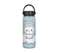 Yexignaon Bouteille d'eau en acier inoxydable pour enfants, motif chat kawaii pour boissons chaudes et froides, bouteille d'eau isotherme avec poignée et couvercle, 530 ml sous vide