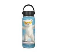 Yexignaon Bouteille d'eau isotherme en acier inoxydable pour enfants et garçons - Motif ours polaire - Durable - 532 ml - Avec poignée et couvercle