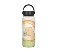 Yexignaon Cartoon Capybara Bouteille d'eau isotherme avec poignée anti-fuite en acier inoxydable pour enfants, thermos de voyage réutilisable pour boissons chaudes, 532 ml