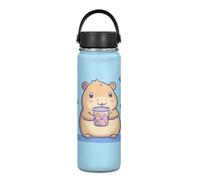 Yexignaon Kawaii Capybara Bouteille d'eau isotherme en acier inoxydable pour filles - Pour boissons chaudes et froides - Bouteille d'eau isotherme avec poignée - 590 ml