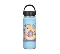 Yexignaon Kawaii Capybara Bouteille d'eau isotherme en acier inoxydable pour filles - Pour boissons chaudes et froides - Bouteille d'eau isotherme avec poignée - 532 ml