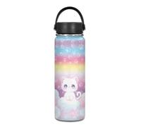 Yexignaon Kawaii Cat Bouteille d'eau isotherme en acier inoxydable pour boissons chaudes avec poignée 550 ml sans paille pour le camping