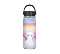 Yexignaon Kawaii Cat Bouteille d'eau isotherme en acier inoxydable pour boissons chaudes avec poignée 500 ml sans paille pour le camping