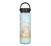 Yexignaon Rainbow Capybara Bouteille d'eau isotherme en acier inoxydable avec joli design - Bouteille d'eau de 550 ml pour boissons chaudes et froides - Gobelet de voyage pour filles - Rose